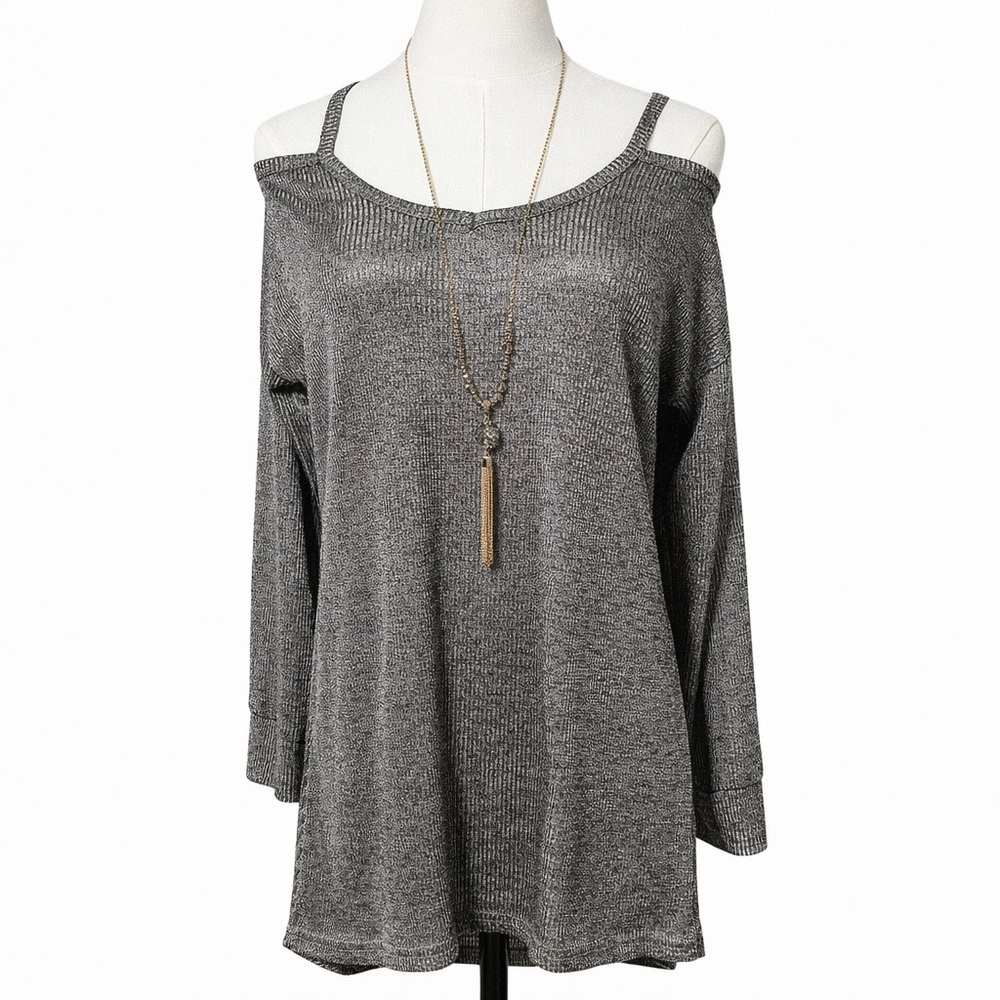 Metallic Top Blouse Off Shoulder Stretch Formal Long Sleeve Women’s Size 2XL